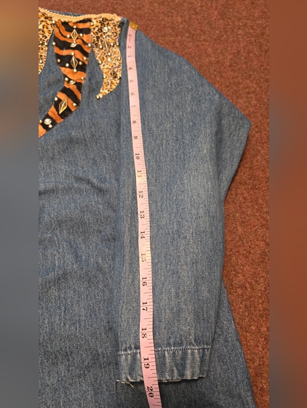 Le Fete 80s/90s Maximalist Western-style Cotton Denim Shirt With Animal Print XL - Picture 9 of 10